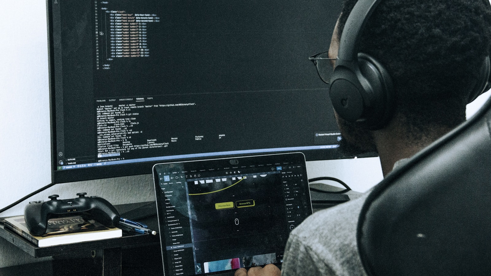 Developer workspace showing code, automation, and website strategy planning