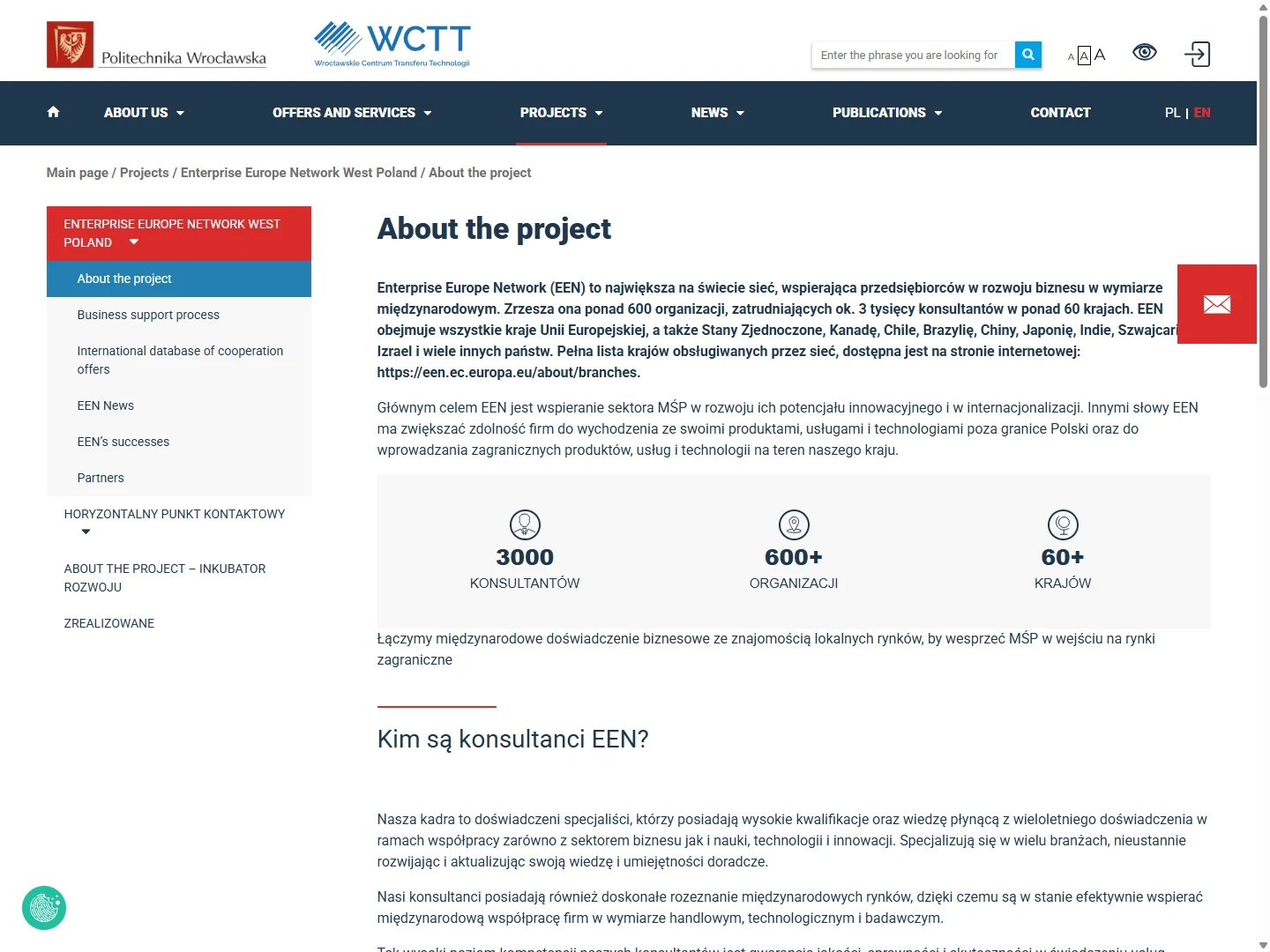 WCTT PWr — Programme page — Enterprise Europe Network content and section navigation.