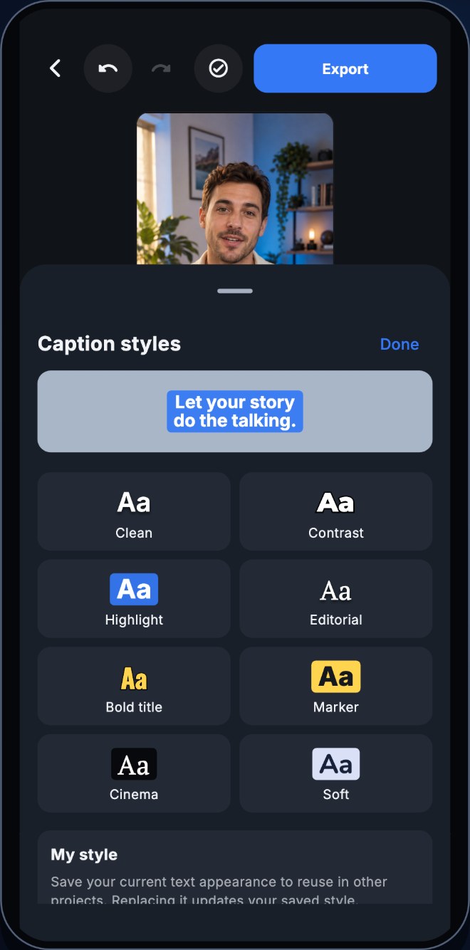 iPhone / Eight caption styles and a custom preset
