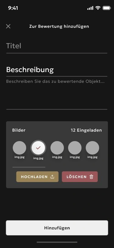Adding photos and description for valuation — interface design.