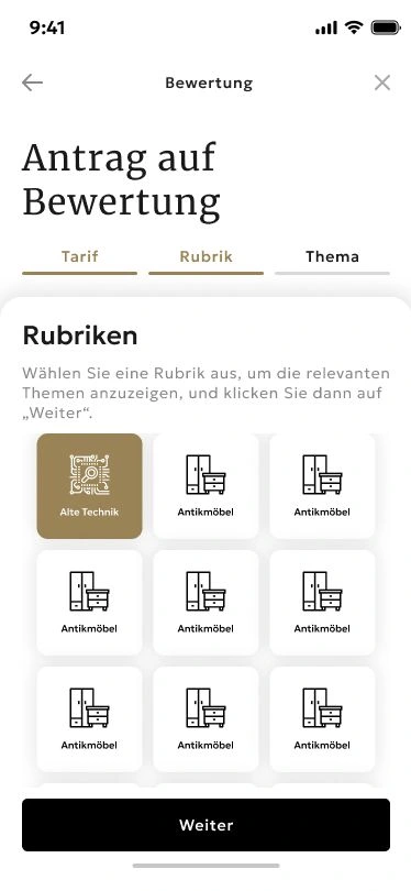 Item category selection — original Figma project screen.
