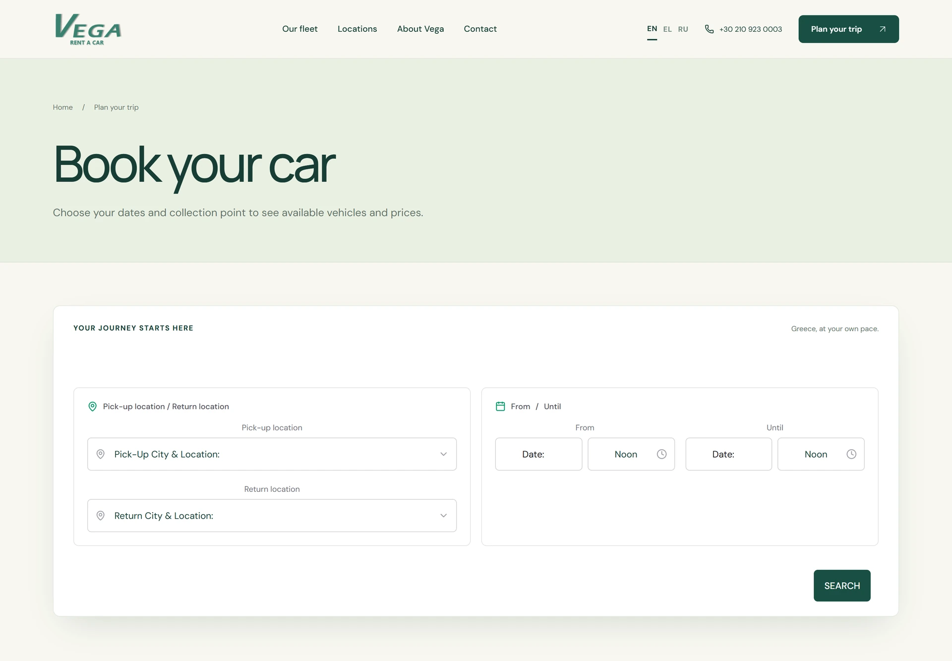 Vega Rent a Car — Booking form