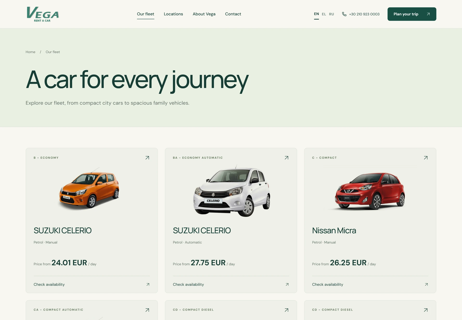 Vega Rent a Car — Fleet catalogue